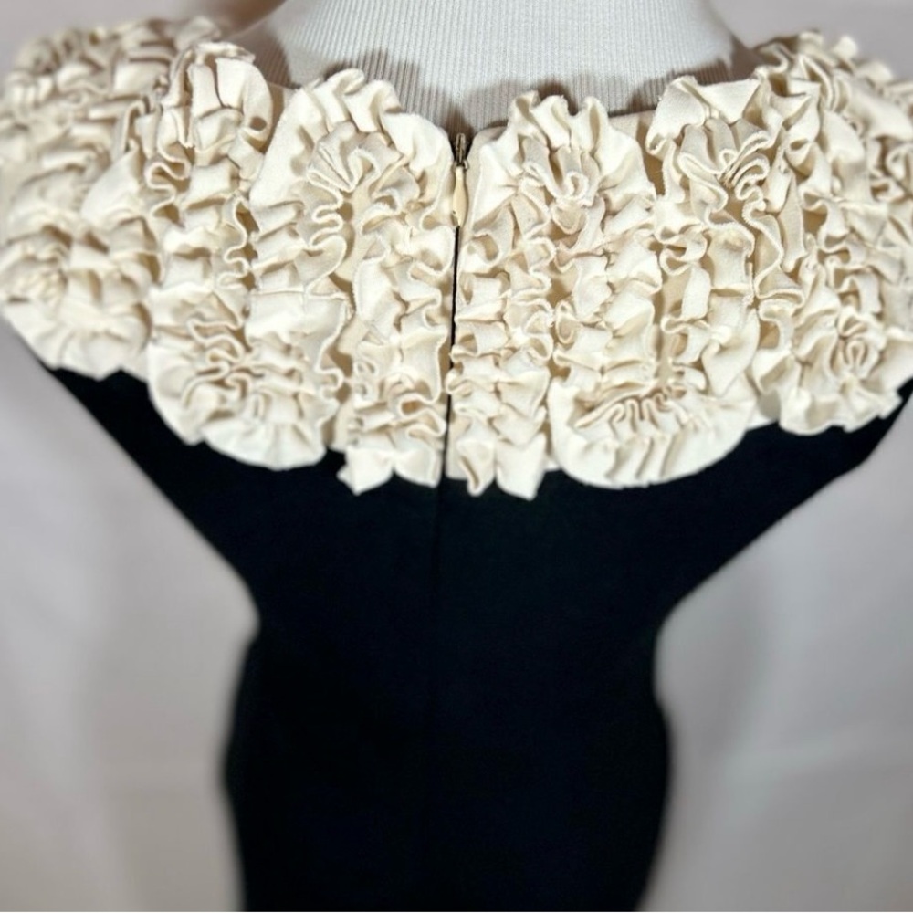 Taylor Classy Black Dress with Cream Ruffle Neckline ~ Elegance! - Picture 3 of 8